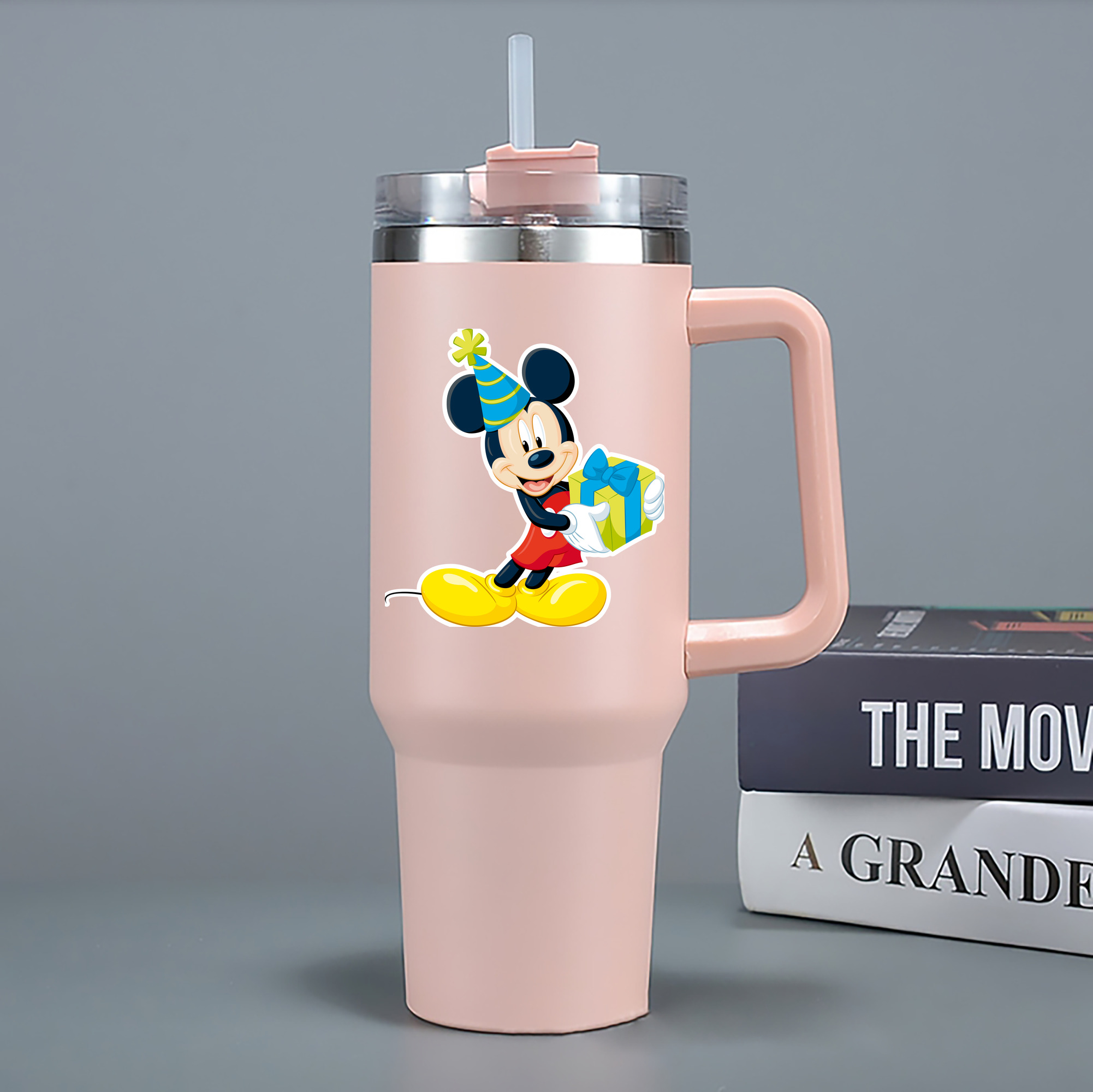 （画像用） ミッキーマウス Mickey Mouse 1200mL車用タンブラー - クリスタルステッカー（プラスチックストロー付き）